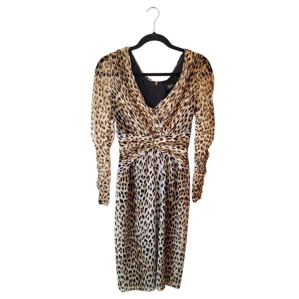 Tadashi Collection Leopard Print Twist Front Mesh Dress Size S